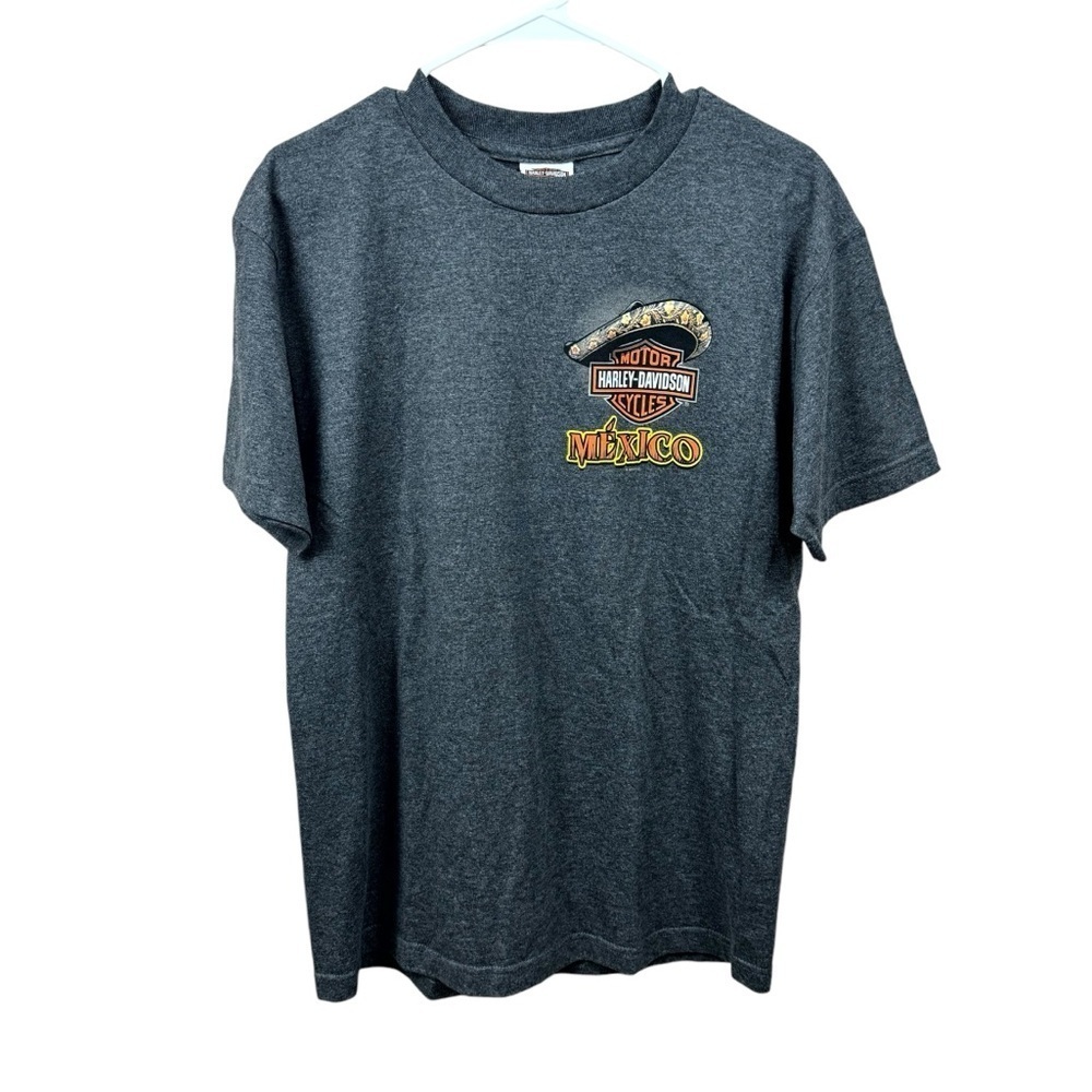 Harley Davidson Cancun Mexico Gray Skull Motorcycle Crew Neck Graphic Shirt